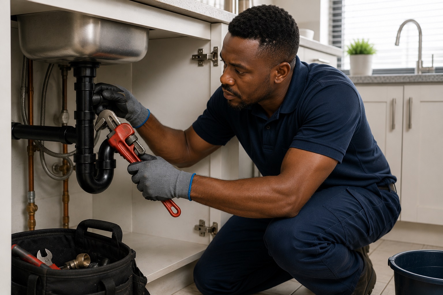 Technical service provider carrying out appliance repair, locksmith or plumbing work